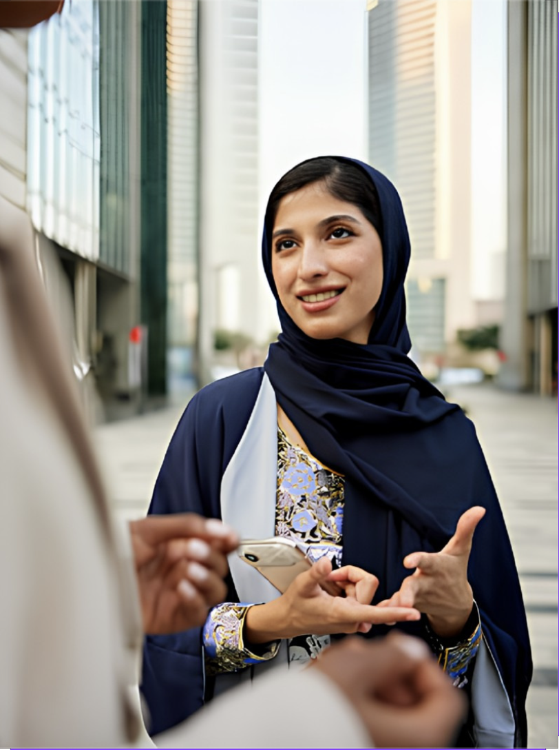 Business professionals in conversation in Dubai